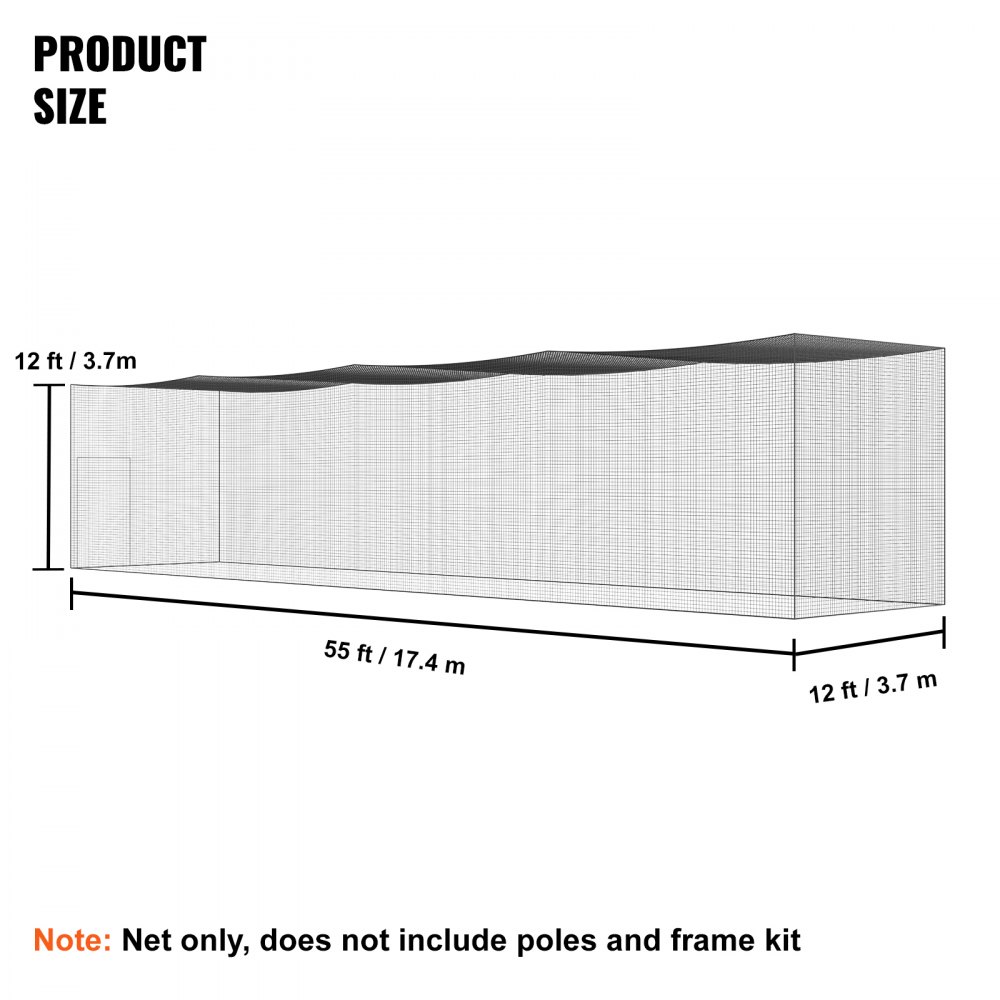 VEVOR Baseball Batting Netting, Professional Softball Baseball Batting Hitting Training Net, Practice Portable Pitching Cage Net with Door & Carry Bag, Heavy Duty Enclosed PE Netting,1676CM (NET ONLY)