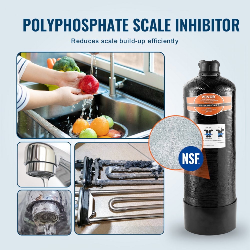 VEVOR Whole House Salt Free Descaler, Water Filter for City Water, 580,000 Gallon Whole House Water Descaler for All Kinds of Plumbing Pipes, 1" BSPT & 3/4" BSPT, for 2-3 Person Family