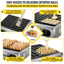 VEVOR Commercial Takoyaki Maker, 56PCs Japanese Octopus Fish Ball Machine, 2kW Heating Takoyaki Grill Maker, Octopus Meatball Machine with 2 Non-Stick Plates, Fish Ball Maker with Independent Temp Con
