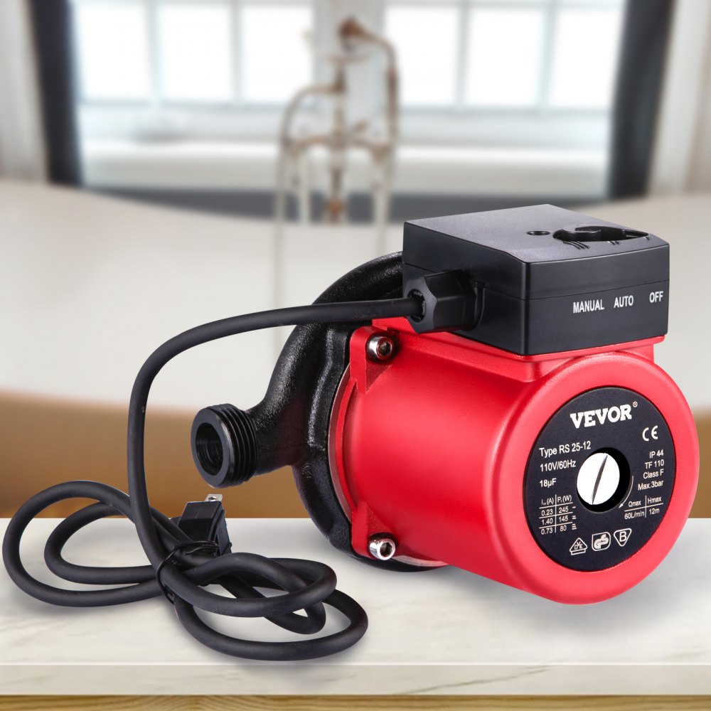 VEVOR Hot Water Recirculating Pump, 245W 110V Water Circulator Pump, Automatic Start Circulating Pump NPT 3/4\" with Brass Fittings, Stainless Steel Head, 2 Speed Control for Electric Water Heater Sys