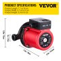 VEVOR Hot Water Recirculating Pump, 245W 110V Water Circulator Pump, Automatic Start Circulating Pump NPT 3/4" w/Brass Fittings, Stainless Steel Head, 2 Speed Control for Electric Water Heater System