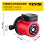 VEVOR Hot Water Recirculating Pump, 245W 110V Water Circulator Pump, Automatic Start Circulating Pump NPT 3/4\" with Brass Fittings, Stainless Steel Head, 2 Speed Control for Electric Water Heater Sys