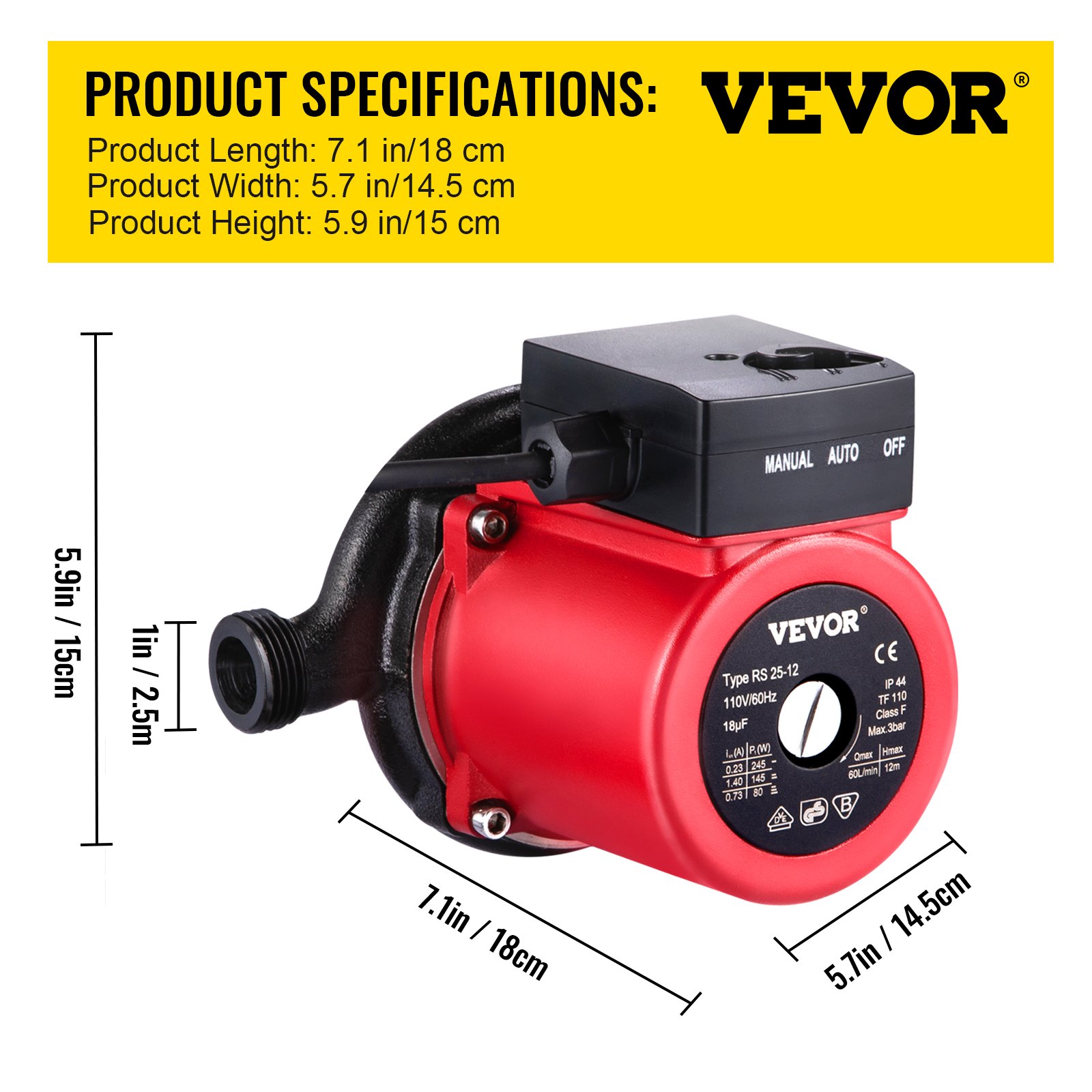VEVOR Hot Water Recirculating Pump, 245W 110V Water Circulator Pump, Automatic Start Circulating Pump NPT 3/4\" with Brass Fittings, Stainless Steel Head, 2 Speed Control for Electric Water Heater Sys