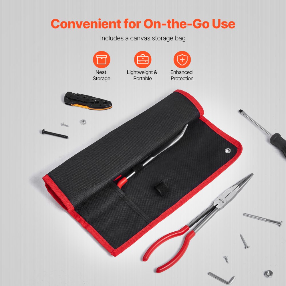 VEVOR 5-Piece Needle Nose Pliers, 11 in Long Needle Nose Pliers Set, Diagonal Cutting Pliers, 45°/ 90° Bent Nose Plier, Round Nose Plier, Long Nose Plier, Professional Pliers Set with Storage Bag