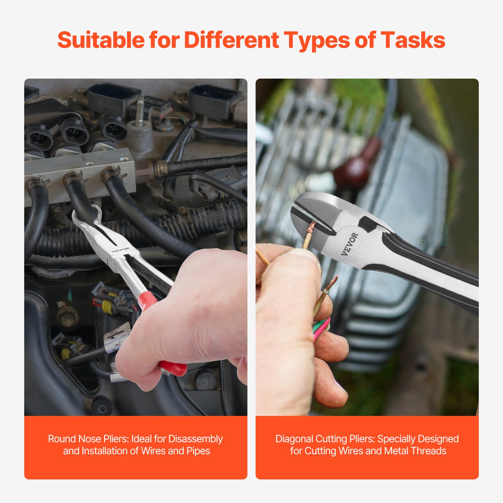 VEVOR 5-Piece Needle Nose Pliers, 11 in Long Needle Nose Pliers Set, Diagonal Cutting Pliers, 45°/ 90° Bent Nose Plier, Round Nose Plier, Long Nose Plier, Professional Pliers Set with Storage Bag