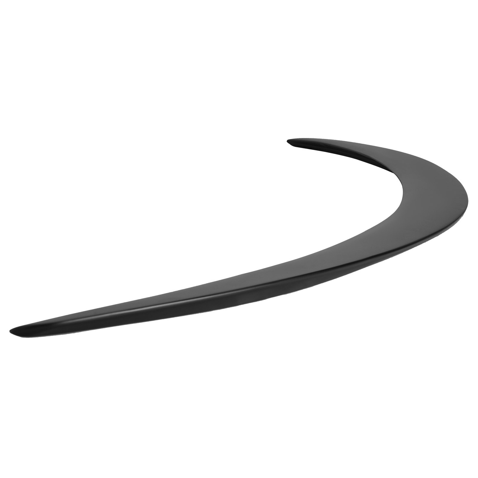 black VEVOR tesla model 3 spoiler arching in a sleek, aerodynamic curve against a white background.