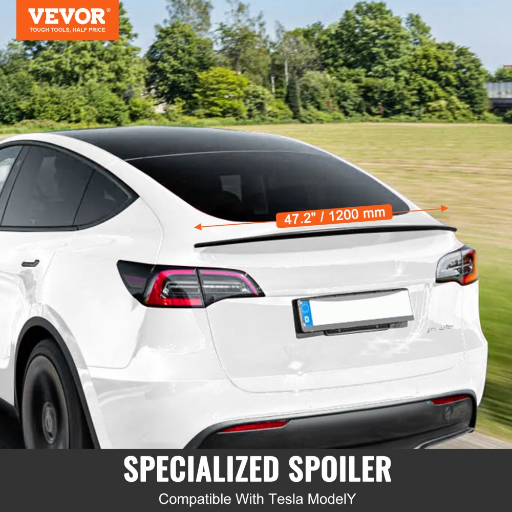 VEVOR tesla model y spoiler, specialized 47.2-inch spoiler compatibility, installed on white tesla.