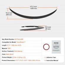 VEVOR GT Wing Car Spoiler, 47.2 inch Spoiler, Compatible With Tesla Model Y, High Strength ABS Material, Baking Paint, Car Rear Spoiler Wing, Racing Spoilers for Cars, Matte Black