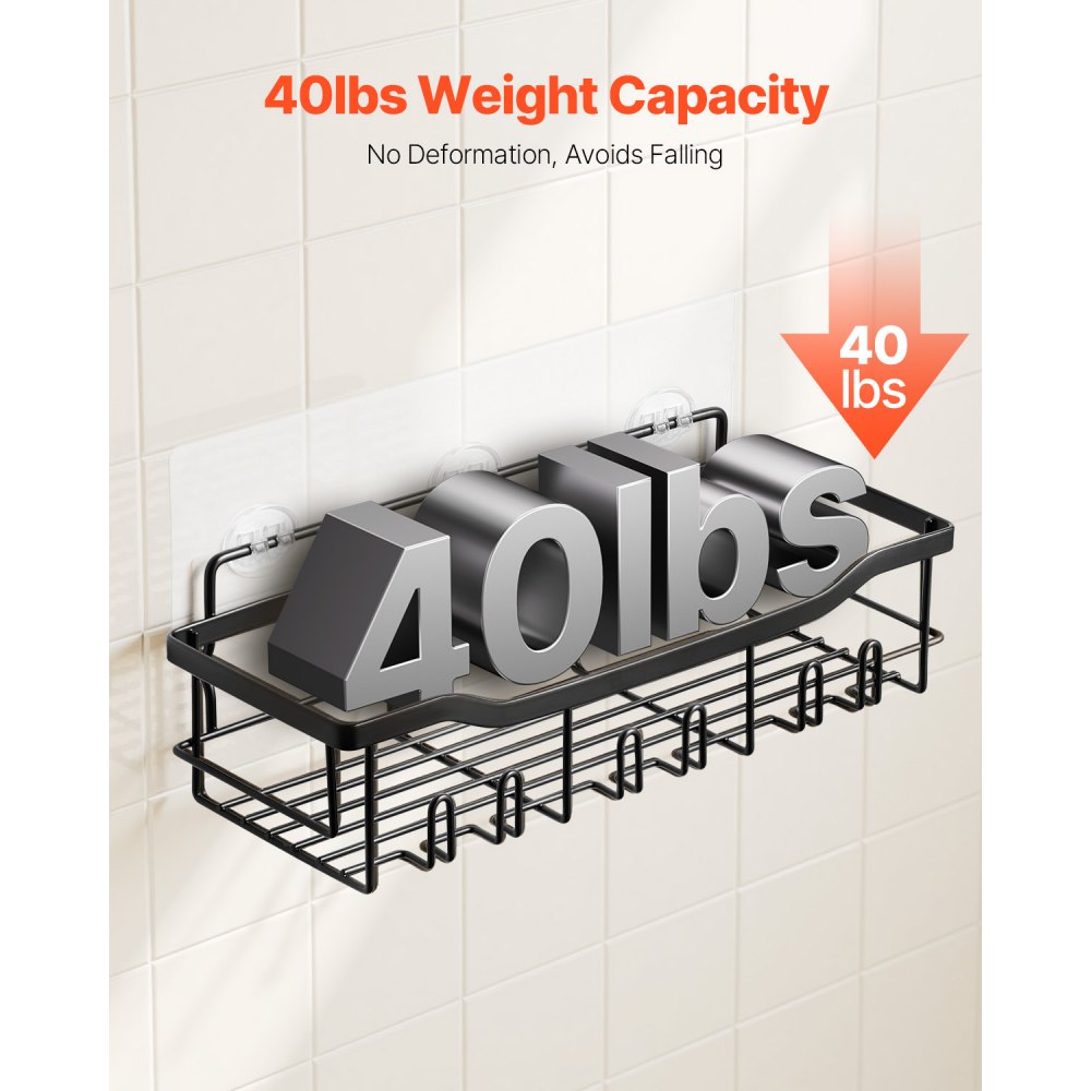 VEVOR Shower Caddy, 5 Pack Adhesive Bathroom Shower Storage Organization Shelves Rack Set, 40 lbs Large Weight Capacity, with Soap and Toothbrush Holder, No Drilling for Bathroom, Kitchen, RV/Camper