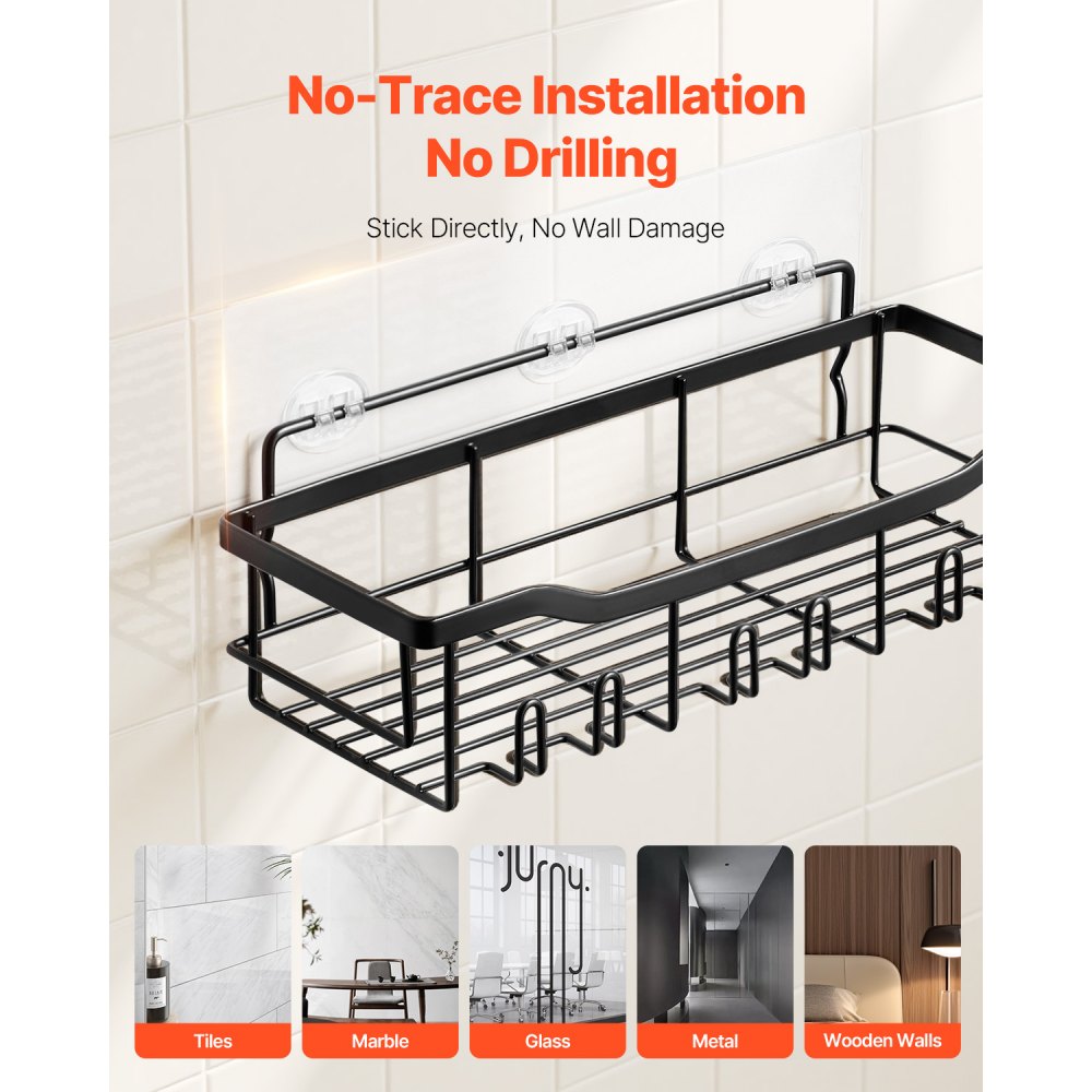 VEVOR Shower Caddy, 5 Pack Adhesive Bathroom Shower Storage Organization Shelves Rack Set, 40 lbs Large Weight Capacity, with Soap and Toothbrush Holder, No Drilling for Bathroom, Kitchen, RV/Camper