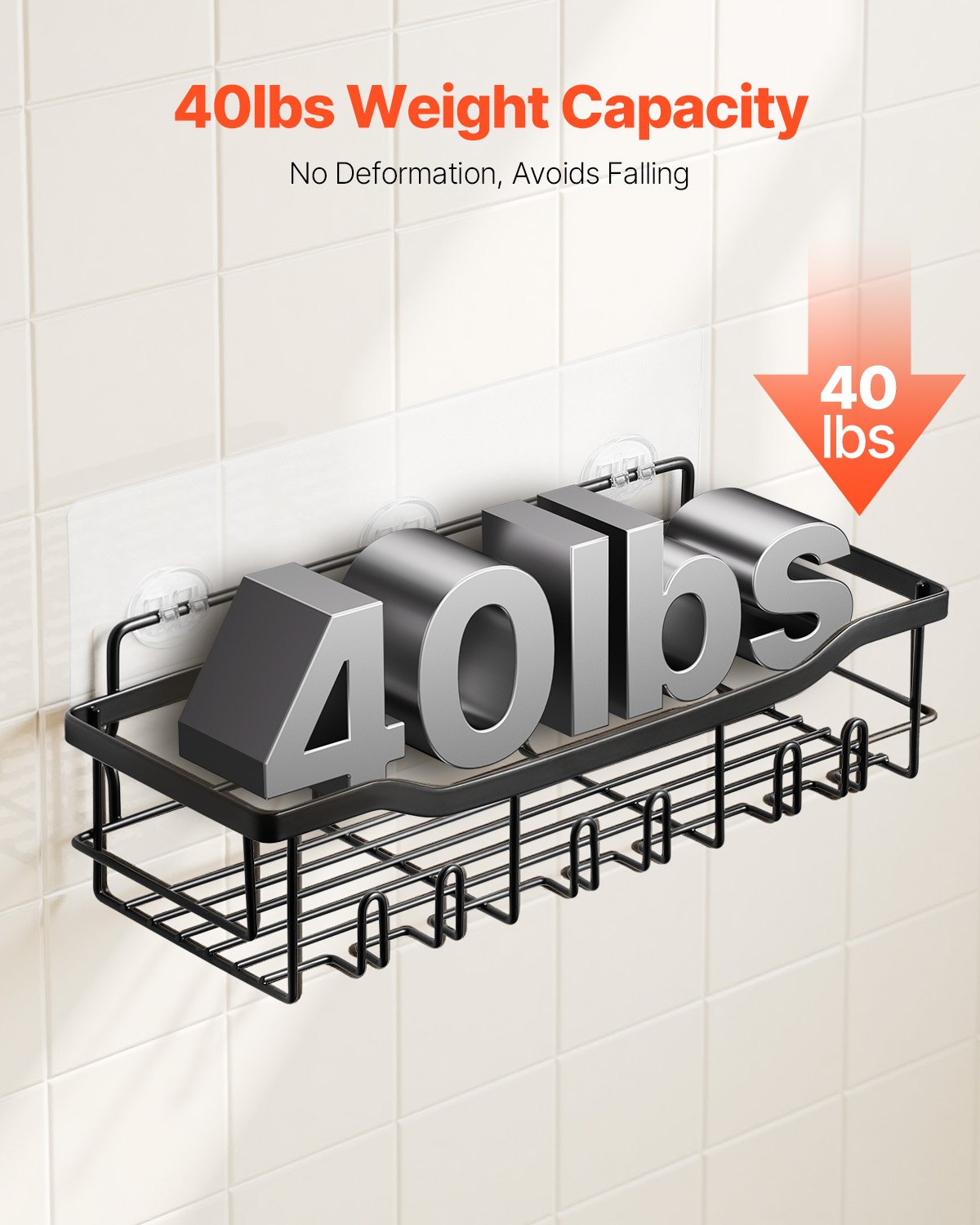 VEVOR Shower Caddy, 5 Pack Adhesive Bathroom Shower Storage Organization Shelves Rack Set, 40 lbs Large Weight Capacity, with Soap and Toothbrush Holder, No Drilling for Bathroom, Kitchen, RV/Camper