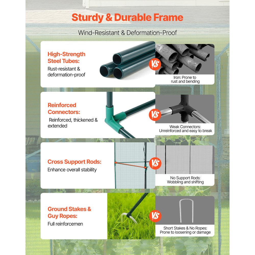 VEVOR Crop Cage, 3.56 x 1.2 x 1.94 m Plant Protection Tent with Zippered Door, Wind-Resistant Tall Crop Cage, Easy to Install, Outdoor Raised Bed Cover, Tomato Plant Netting for Garden Patio Lawn