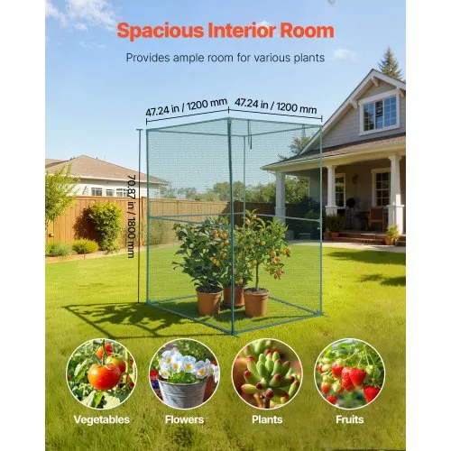 VEVOR Crop Cage 3.9 x 3.9 x 5.9 ft Plant Protection Tent with Zippered Door Wind-Resistant Tall Crop Cage Easy to Install Outdoor Raised Bed Cover