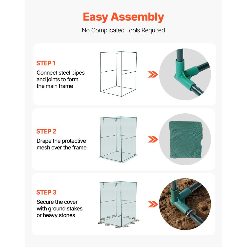 VEVOR Crop Cage, 1.2 x 1.2 x 1.8 m Plant Protection Tent with Zippered Door, Wind-Resistant Tall Crop Cage, Easy to Install, Outdoor Raised Bed Cover, Tomato Plant Netting for Garden Patio Lawn