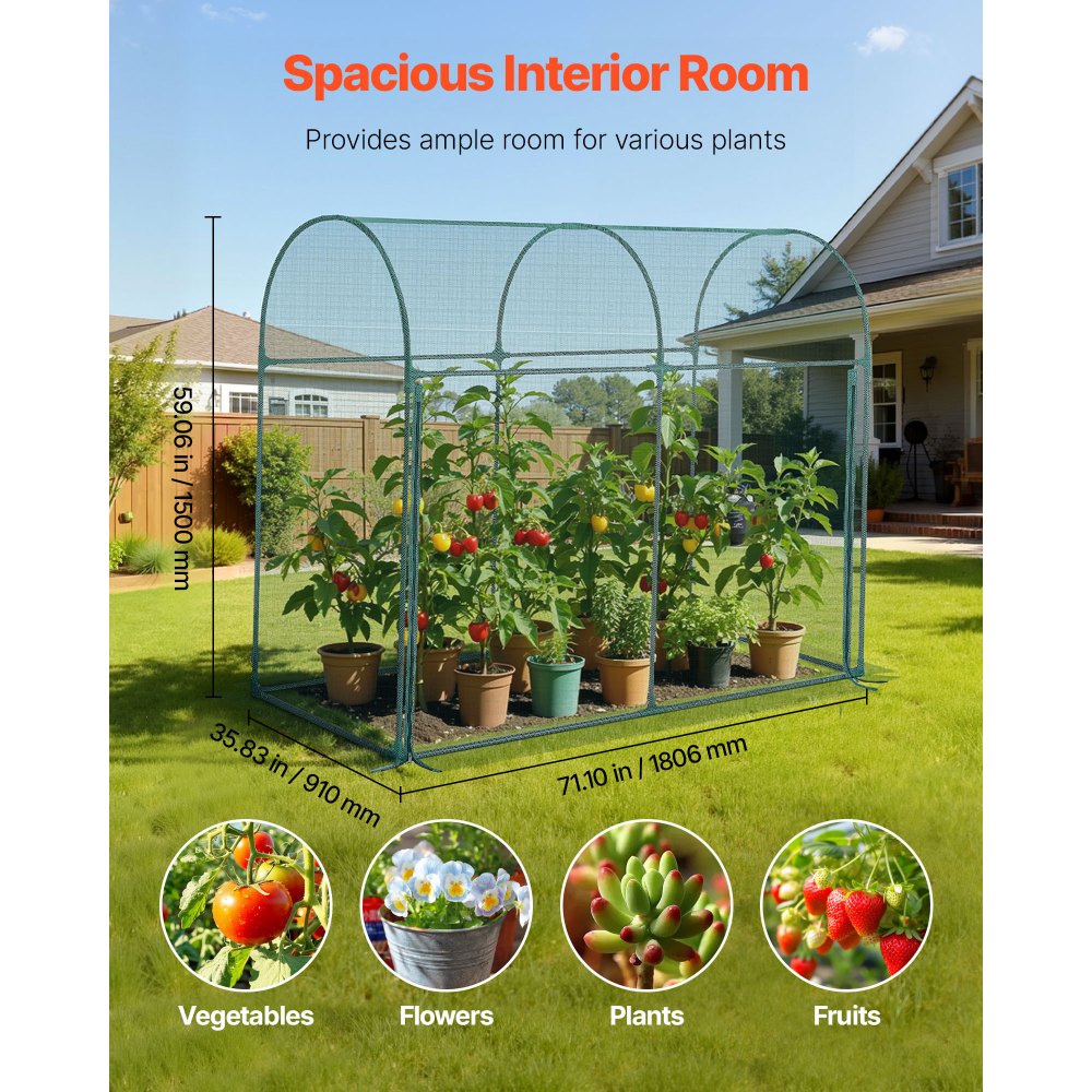 VEVOR Crop Cage, 1.8 x 0.91 x 1.5 m Plant Protection Tent with Zippered Door, Wind-Resistant Tall Crop Cage, Easy to Install, Outdoor Raised Bed Cover with Frame, Plant Netting for Garden Patio Lawn