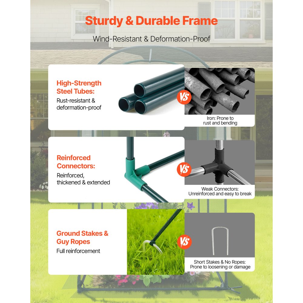 VEVOR Crop Cage, 1.8 x 0.91 x 1.5 m Plant Protection Tent with Zippered Door, Wind-Resistant Tall Crop Cage, Easy to Install, Outdoor Raised Bed Cover with Frame, Plant Netting for Garden Patio Lawn