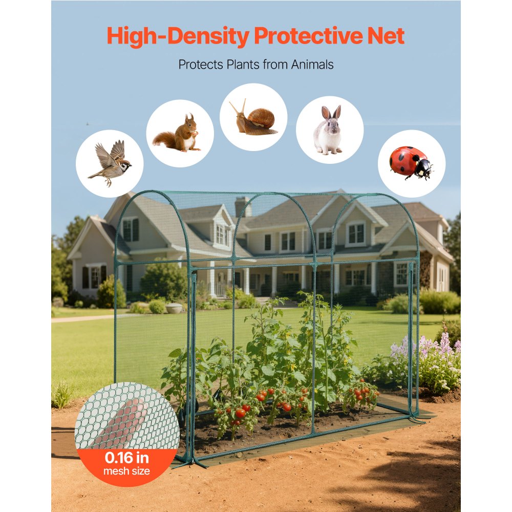 VEVOR Crop Cage, 1.8 x 0.91 x 1.5 m Plant Protection Tent with Zippered Door, Wind-Resistant Tall Crop Cage, Easy to Install, Outdoor Raised Bed Cover with Frame, Plant Netting for Garden Patio Lawn