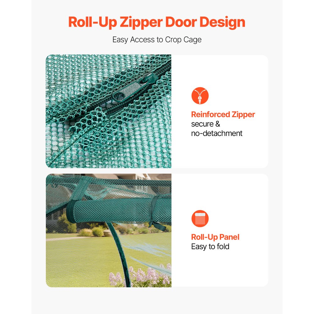 VEVOR Crop Cage, 2.48 x 1.2 x 1.2 m Plant Protection Tent with Zippered Door, Wind-Resistant Tall Crop Cage, Easy to Install, Outdoor Raised Bed Cover with Frame, Plant Netting for Garden Patio Lawn