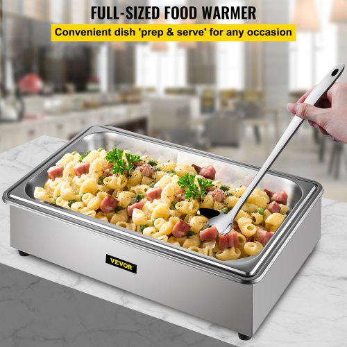VEVOR Commercial Food Warmer, Full-Size 1 Pot Steam Table with Lid, 9.5 Quart Electric Soup Warmers, Grade Stainless Steel Bain Marie Buffet Equipment, Fits 21 x 13.2 Pan, 400W, for Restaurant, Sliver