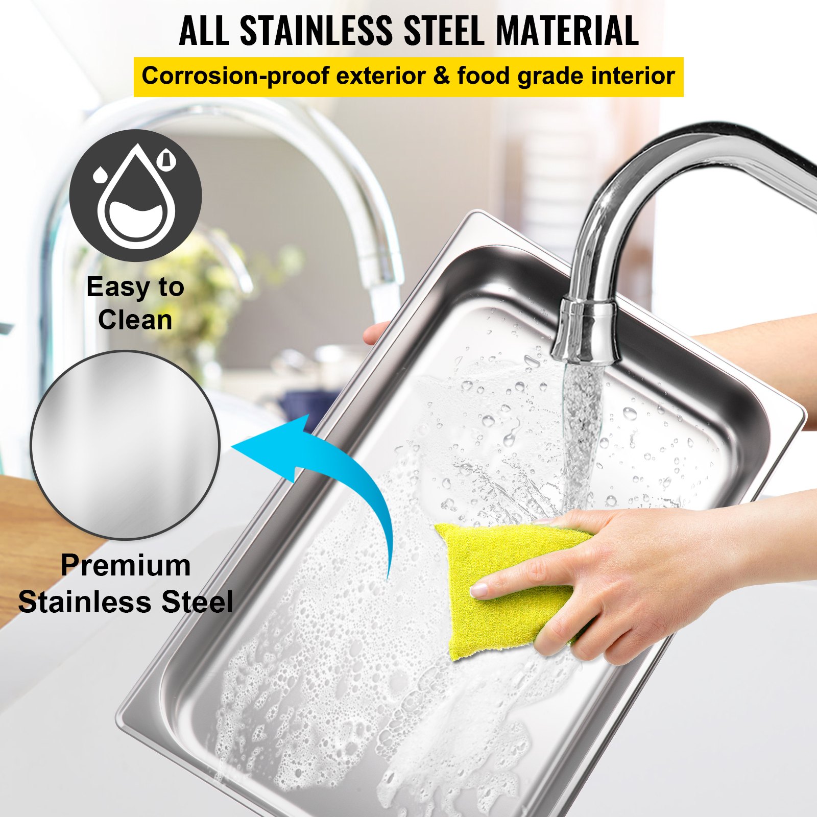 VEVOR Bain Marie Buffet Steamer Commercial Food Warmer 1Pan 400W Stainless Steel