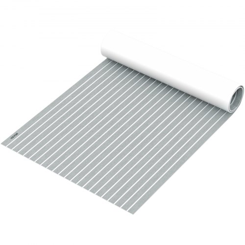 VEVOR EVA Foam Faux Teak Boat Decking Sheet 94.5 X 47.2 Inch 5MM Thick Non-Skid Self-Adhesive for Marine Yacht RV Swimming Pool Garden Boat Flooring Sheet (Grey + White Seam, 94.5" x 47.2")