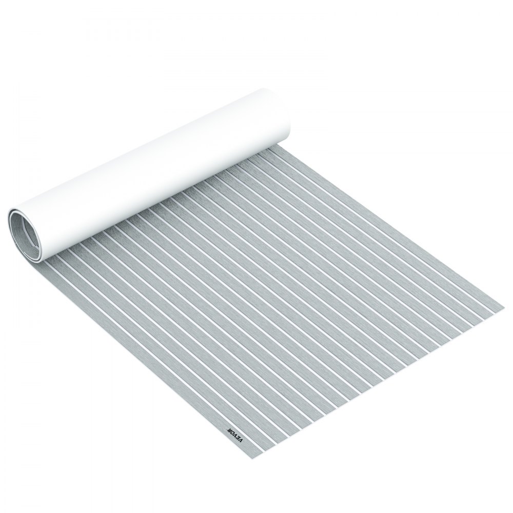 VEVOR EVA Foam Faux Teak Boat Decking Sheet 94.5 X 47.2 Inch 5MM Thick Non-Skid Self-Adhesive for Marine Yacht RV Swimming Pool Garden Boat Flooring Sheet (Grey + White Seam, 94.5" x 47.2")