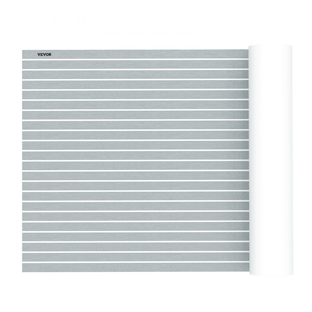 VEVOR EVA Foam Faux Teak Boat Decking Sheet 94.5 X 47.2 Inch 5MM Thick Non-Skid Self-Adhesive for Marine Yacht RV Swimming Pool Garden Boat Flooring Sheet (Grey + White Seam, 94.5" x 47.2")