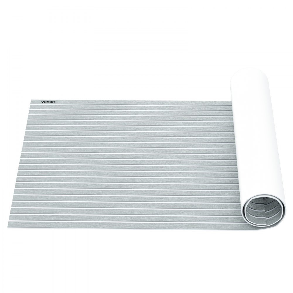 VEVOR EVA Foam Faux Teak Boat Decking Sheet 94.5 X 47.2 Inch 5MM Thick Non-Skid Self-Adhesive for Marine Yacht RV Swimming Pool Garden Boat Flooring Sheet (Grey + White Seam, 94.5" x 47.2")
