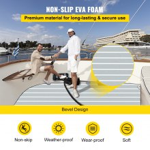 VEVOR EVA Foam Faux Teak Boat Decking Sheet 94.5 X 47.2 Inch 5MM Thick Non-Skid Self-Adhesive for Marine Yacht RV Swimming Pool Garden Boat Flooring Sheet (Grey + White Seam, 94.5" x 47.2")