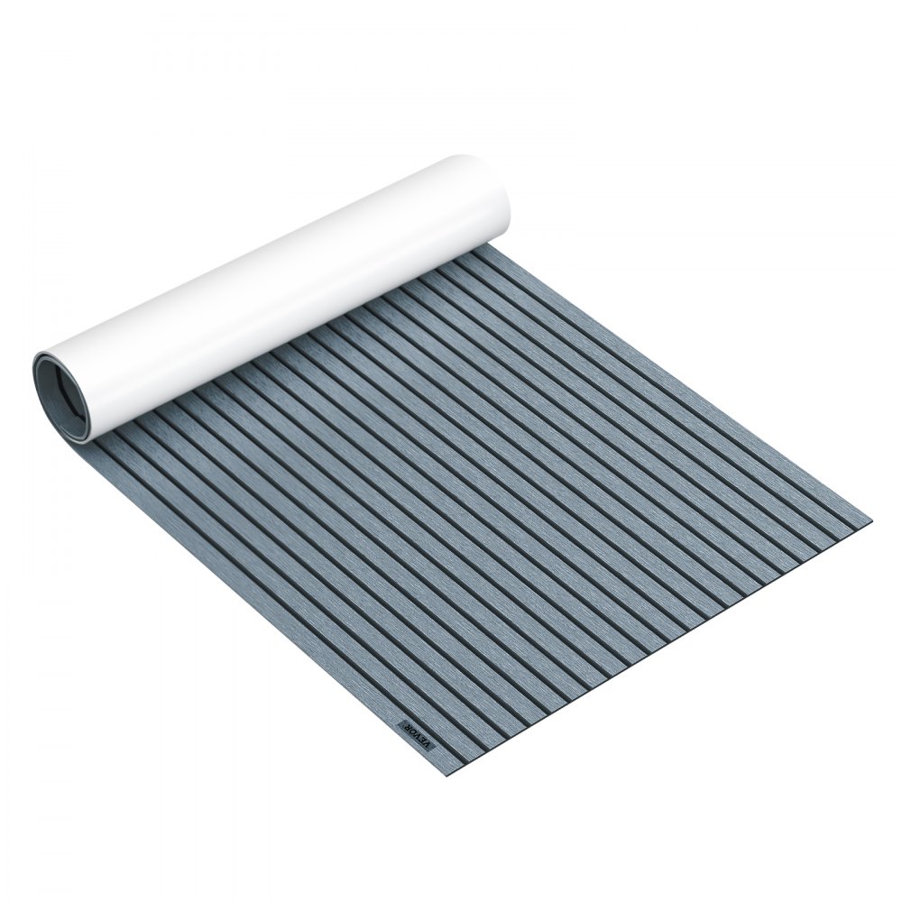 VEVOR EVA Foam Faux Teak Boat Decking Sheet 94.5 X 47.2 Inch 5MM Thick Non-Skid Self-Adhesive for Marine Yacht RV Swimming Pool Garden Boat Flooring Sheet (Dark Grey+Black Seam, 94.5" x 47.2")