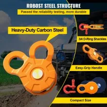VEVOR Snatch Block, 11T/25,000 LBS Working Load Limit, Heavy Duty Winch Pulley for 0.55"/14 mm Synthetic Rope or Soft Shackles, Off-road Recovery Accessories for Tractor, Truck, ATV & UTV, 2 Packs