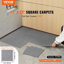 VEVOR Carpet Tiles Peel and Stick, 12” x 12” Squares Self Adhesive Carpet Floor Tile, Soft Padded Carpet Tiles, Easy Install DIY for Bedroom Living Room Indoor Outdoor (12 Tiles, Light Gray)