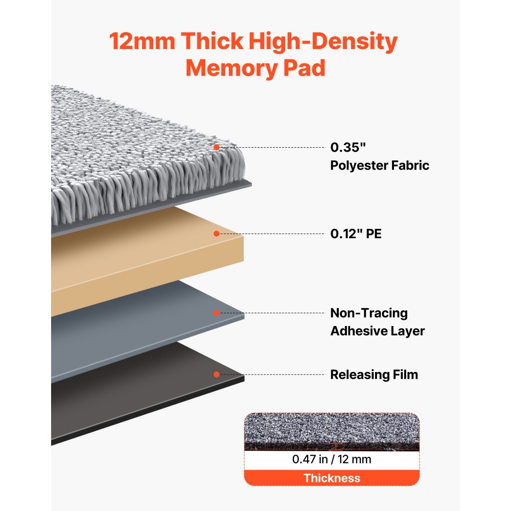 VEVOR Carpet Tiles 457x457 mm, 10 Pack Carpet Square Rug Detachable & Damage-free, Self Adhesive Home Floor Soft Plush Padded for 2.1㎡ Coverage, Easy DIY for Living Room & Bedroom, Gray