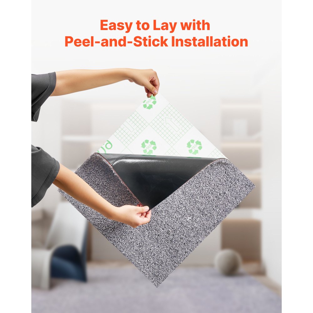 VEVOR Carpet Tiles 18x18 inch, 10 Pack Carpet Square Rug Detachable & Damage-free, Self Adhesive Home Floor Soft Plush Padded for 22.5sq.ft Coverage, Easy DIY for Living Room & Bedroom, Gray
