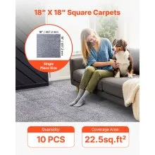 VEVOR Carpet Tiles 18x18 inch, 10 Pack Peel and Stick Carpet Square Rug, Self Adhesive Commercial Floor Soft Padded for Seamless Cover 22.5sq.ft, Easy DIY Replacement for Living Room Office, Gray