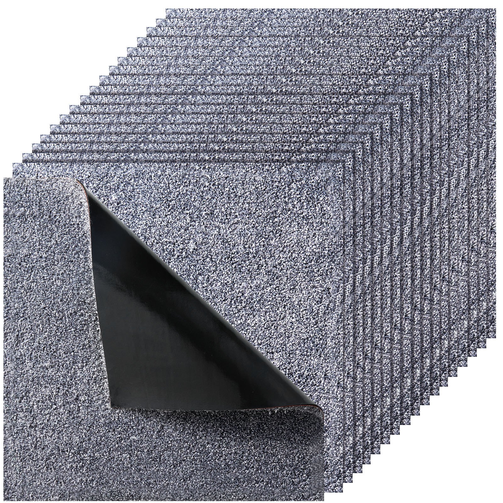 VEVOR Carpet Tiles 18x18 inch, 10 Pack Carpet Square Rug Detachable & Damage-free, Self Adhesive Home Floor Soft Plush Padded for 22.5sq.ft Coverage, Easy DIY for Living Room & Bedroom, Gray