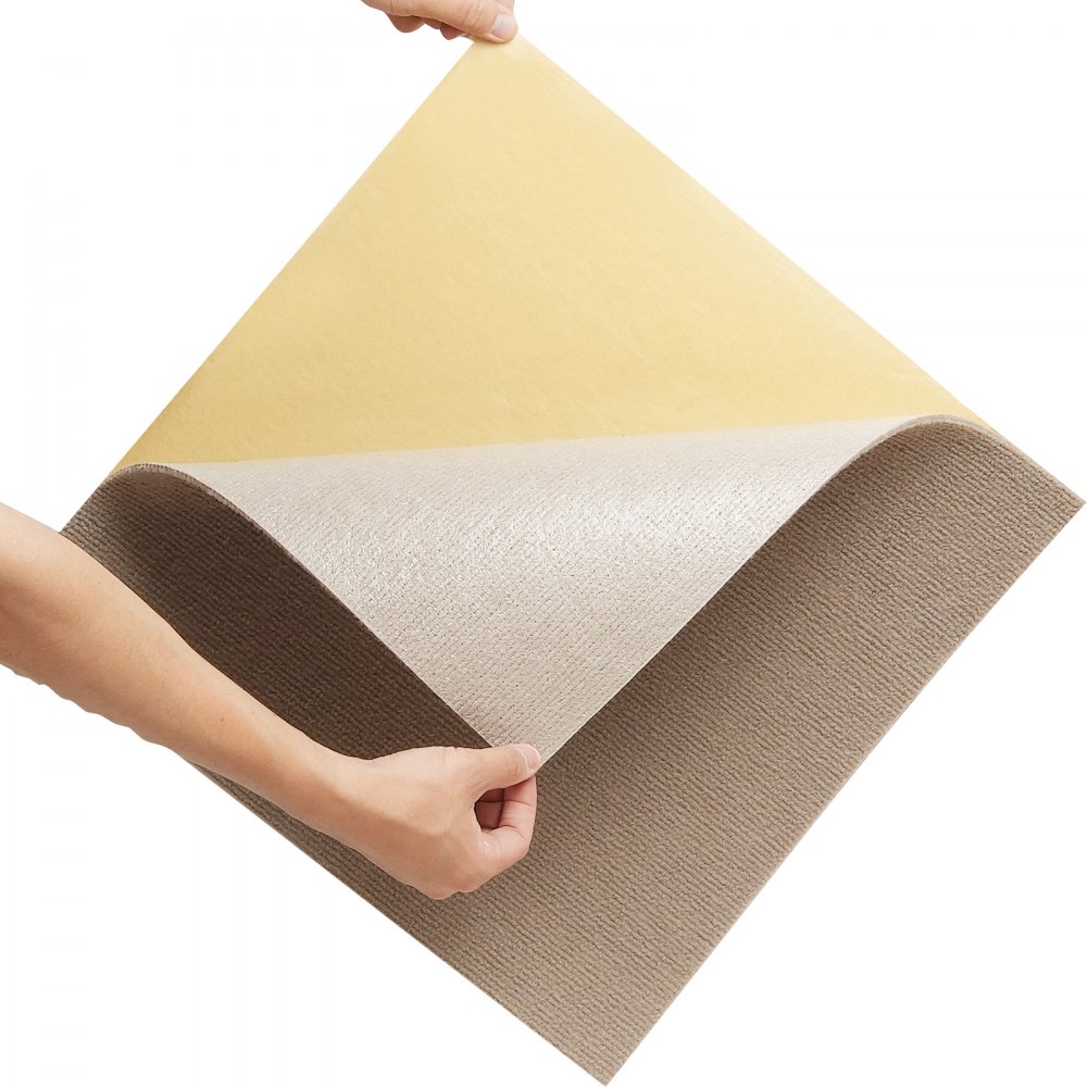VEVOR Carpet Tiles Peel and Stick, 18” x 18” Squares Self Adhesive Carpet Floor Tile, Soft Padded Carpet Tiles, Easy Install DIY for Bedroom Living Room Indoor Outdoor (10 Tiles, Light Brown)