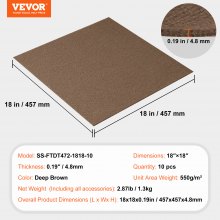 VEVOR 10pcs Peel and Stick Carpet Tile Self Adhesive Floor 18” x 18” Dark Brown