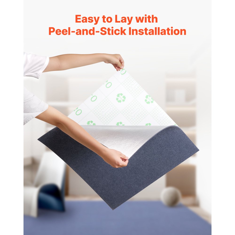 VEVOR Carpet Tiles 610x610 mm, 15 Pack Peel and Stick Carpet Square Rug, Self Adhesive Commercial Floor Soft Padded for Seamless Cover 5.6㎡, Easy DIY Replacement for Living Room Office, Gray