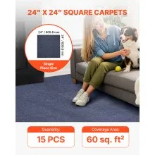 Carpet Tiles 24x24 inch 15 Pack Peel and Stick Rug Self Adhesive Gray