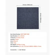Carpet Tiles 24x24 inch 15 Pack Peel and Stick Rug Self Adhesive Gray