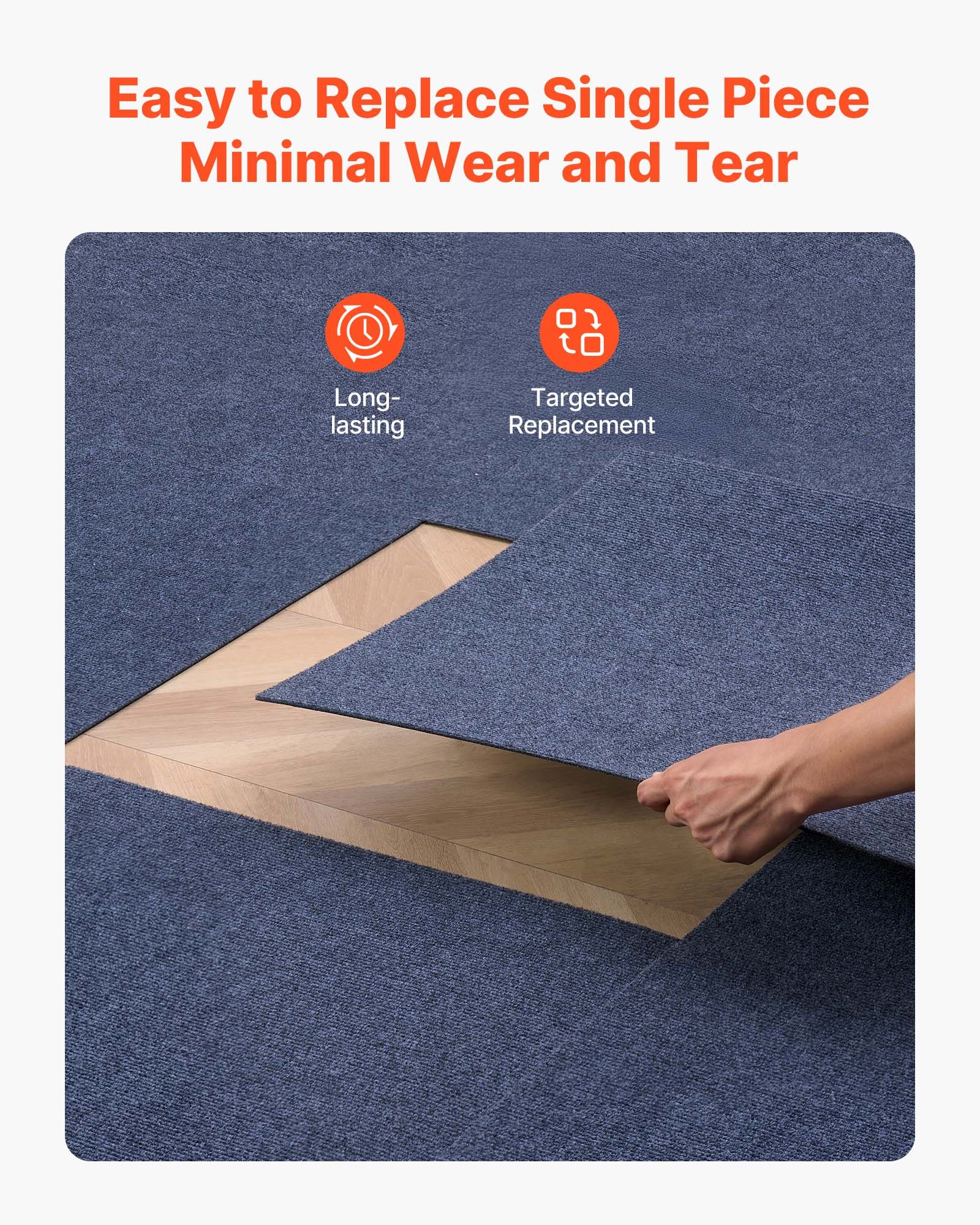 VEVOR Carpet Tiles 610x610 mm, 15 Pack Peel and Stick Carpet Square Rug, Self Adhesive Commercial Floor Soft Padded for Seamless Cover 5.6㎡, Easy DIY Replacement for Living Room Office, Gray