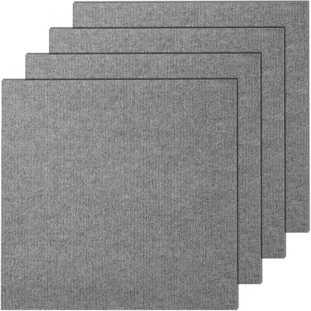 VEVOR Carpet Tiles Peel and Stick, 24” x 24” Squares Self Adhesive Carpet Floor Tile, Soft Padded Carpet Tiles, Easy Install DIY for Bedroom Living Room Indoor Outdoor (9Tiles, Light Gray)
