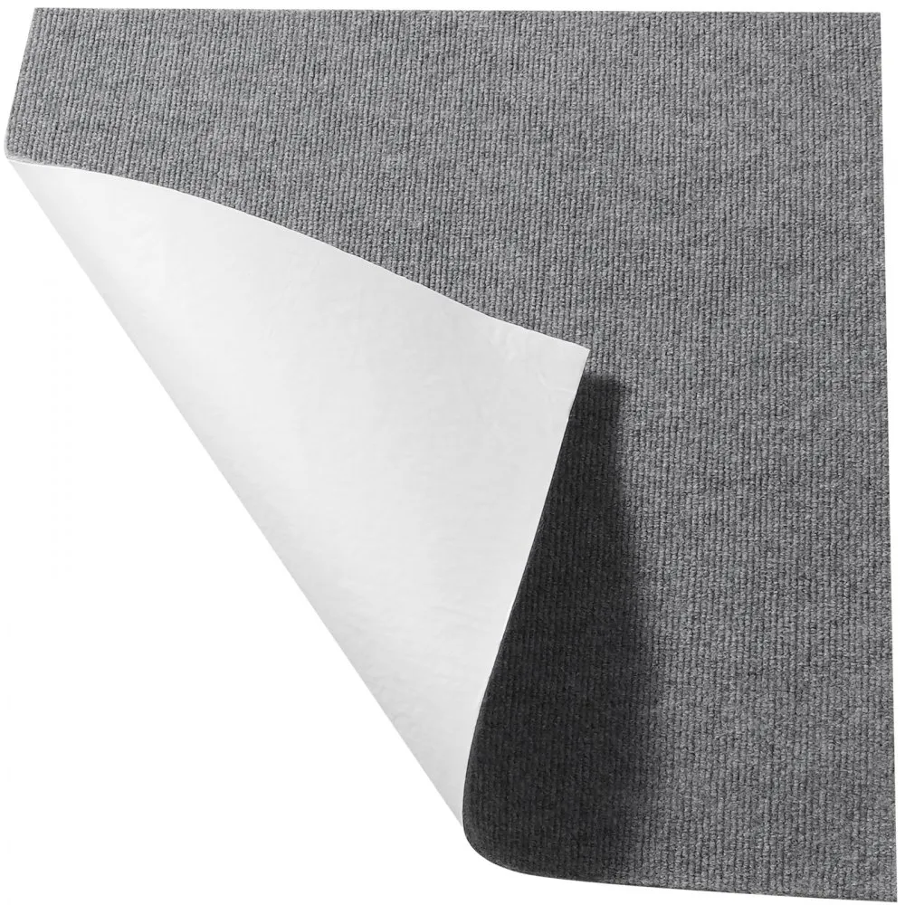 VEVOR Carpet Tiles Peel and Stick, 24” x 24” Squares Self Adhesive Carpet Floor Tile, Soft Padded Carpet Tiles, Easy Install DIY for Bedroom Living Room Indoor Outdoor (9Tiles, Light Gray)