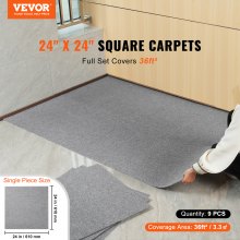 VEVOR Carpet Tiles Peel and Stick, 24” x 24” Squares Self Adhesive Carpet Floor Tile, Soft Padded Carpet Tiles, Easy Install DIY for Bedroom Living Room Indoor Outdoor (9Tiles, Light Gray)