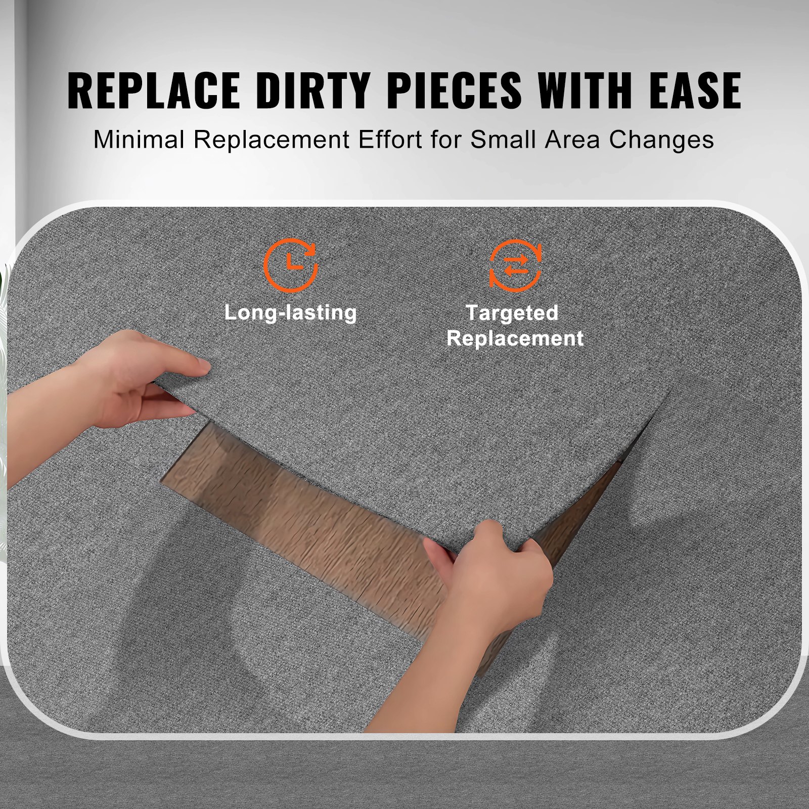 VEVOR Carpet Tiles Peel and Stick, 24” x 24” Squares Self Adhesive Carpet Floor Tile, Soft Padded Carpet Tiles, Easy Install DIY for Bedroom Living Room Indoor Outdoor (9Tiles, Light Gray)