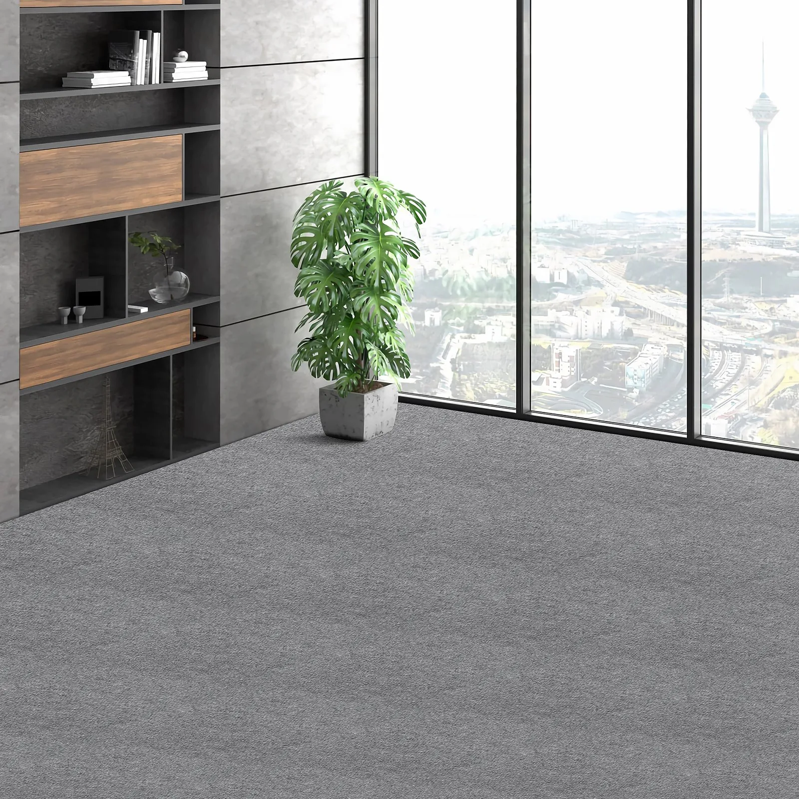 VEVOR Carpet Tiles Peel and Stick, 24” x 24” Squares Self Adhesive Carpet Floor Tile, Soft Padded Carpet Tiles, Easy Install DIY for Bedroom Living Room Indoor Outdoor (9Tiles, Light Gray)
