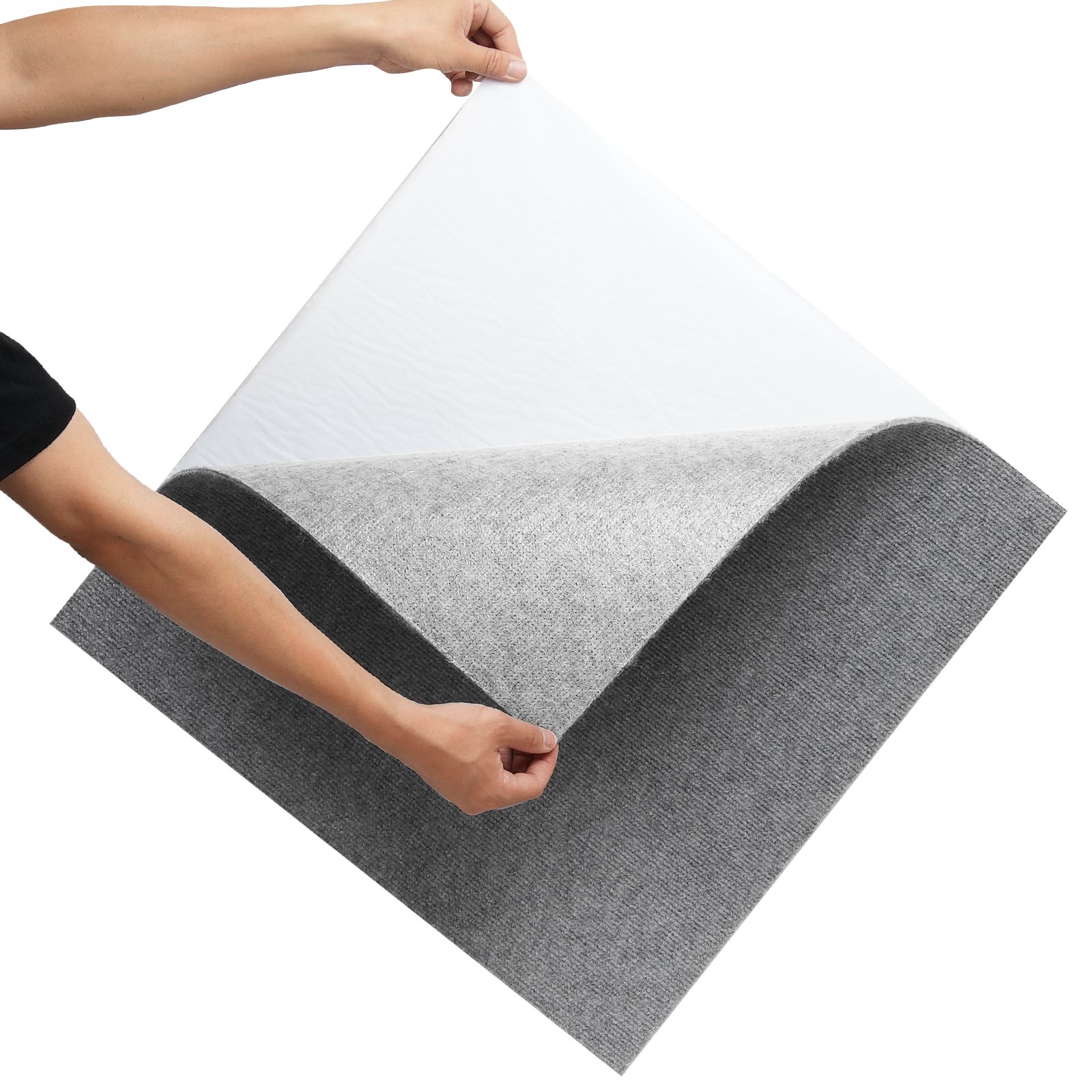 VEVOR Carpet Tiles Peel and Stick, 24” x 24” Squares Self Adhesive Carpet Floor Tile, Soft Padded Carpet Tiles, Easy Install DIY for Bedroom Living Room Indoor Outdoor (9Tiles, Light Gray)