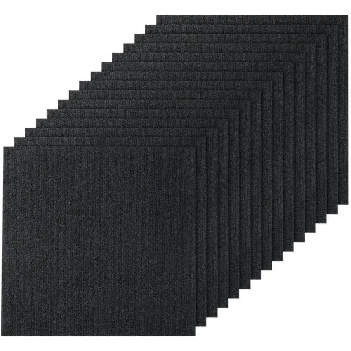 VEVOR Carpet Tiles Peel and Stick, 24” x 24” Squares Self Adhesive Carpet Floor Tile, Soft Padded Carpet Tiles, Easy Install DIY for Bedroom Living Room Indoor Outdoor (15Tiles, Carbon Black)