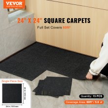 VEVOR tæppefliser Skræl og klæb, 24" x 24" firkanter selvklæbende tæppegulvfliser, bløde polstrede tæppefliser, nemt at installere gør-det-selv til soveværelse Stue indendørs udendørs (15 fliser, kulsort)